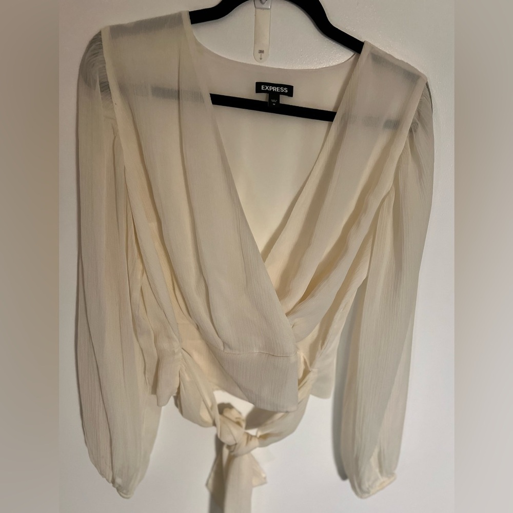 NWOT Express V-Neck Faux Wrap Tie Waist Top